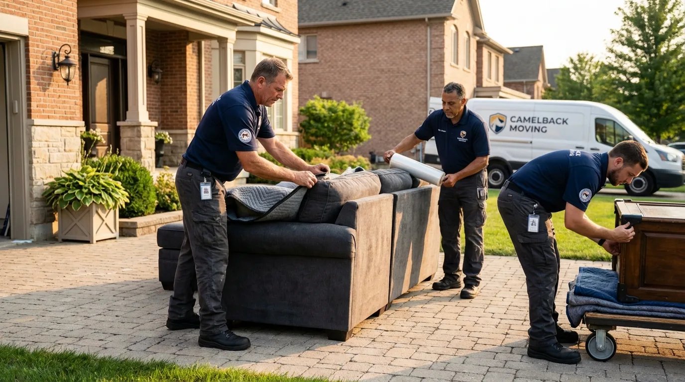 Large estate moving crew wrapping furniture in La Joya, TX